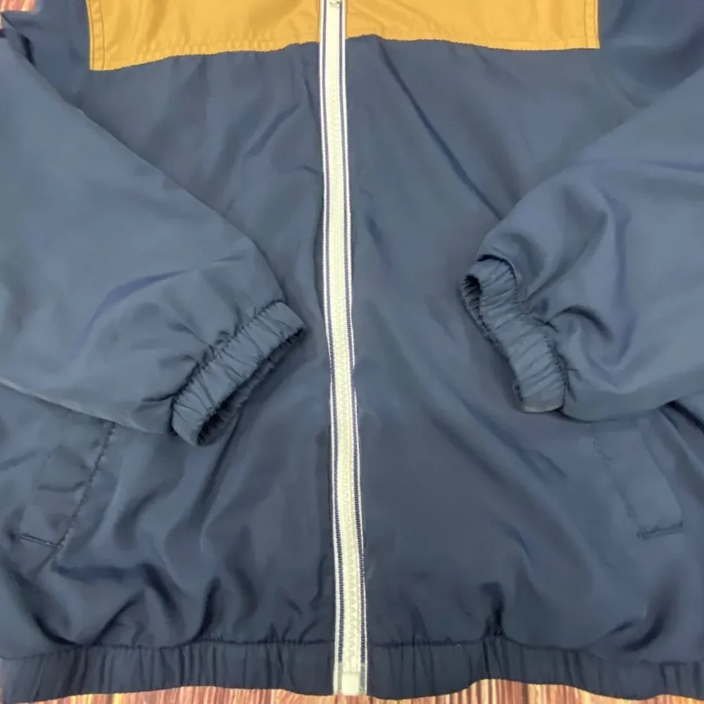 Gymboree Boys Hooded Jacket Lined Coat Tan Navy Size 5-6 Fall Winter Pre-Owned